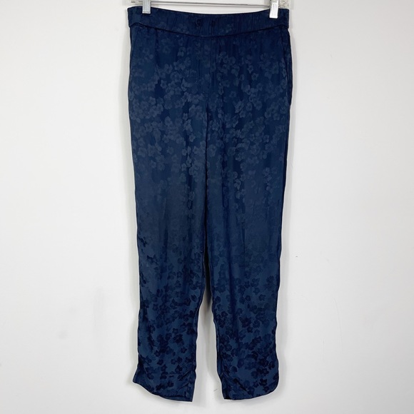 Theory Slim Pull On Pant in Viscose Jacquard Floral Navy Blue Ankle Trousers 6 - Picture 5 of 15